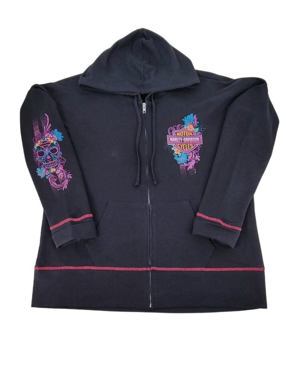Harley‑Davidson Sugar Skull Zip Hoodie • Black • Est. XL Fit - Arbor Vitae WI